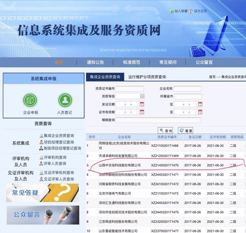 中天信获信息系统集成及服务二级资质，开启集成服务新篇章